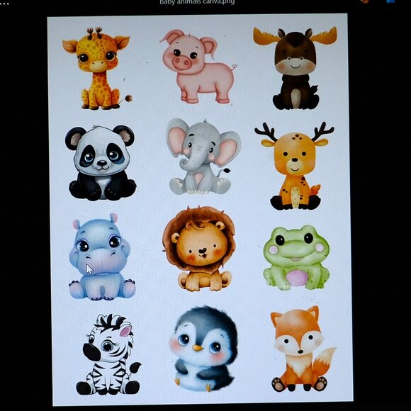 Colorful Baby Animals Stickers, Handmade, sheet, elephant, giraffe, zebra, hippo - Picture 1 of 1